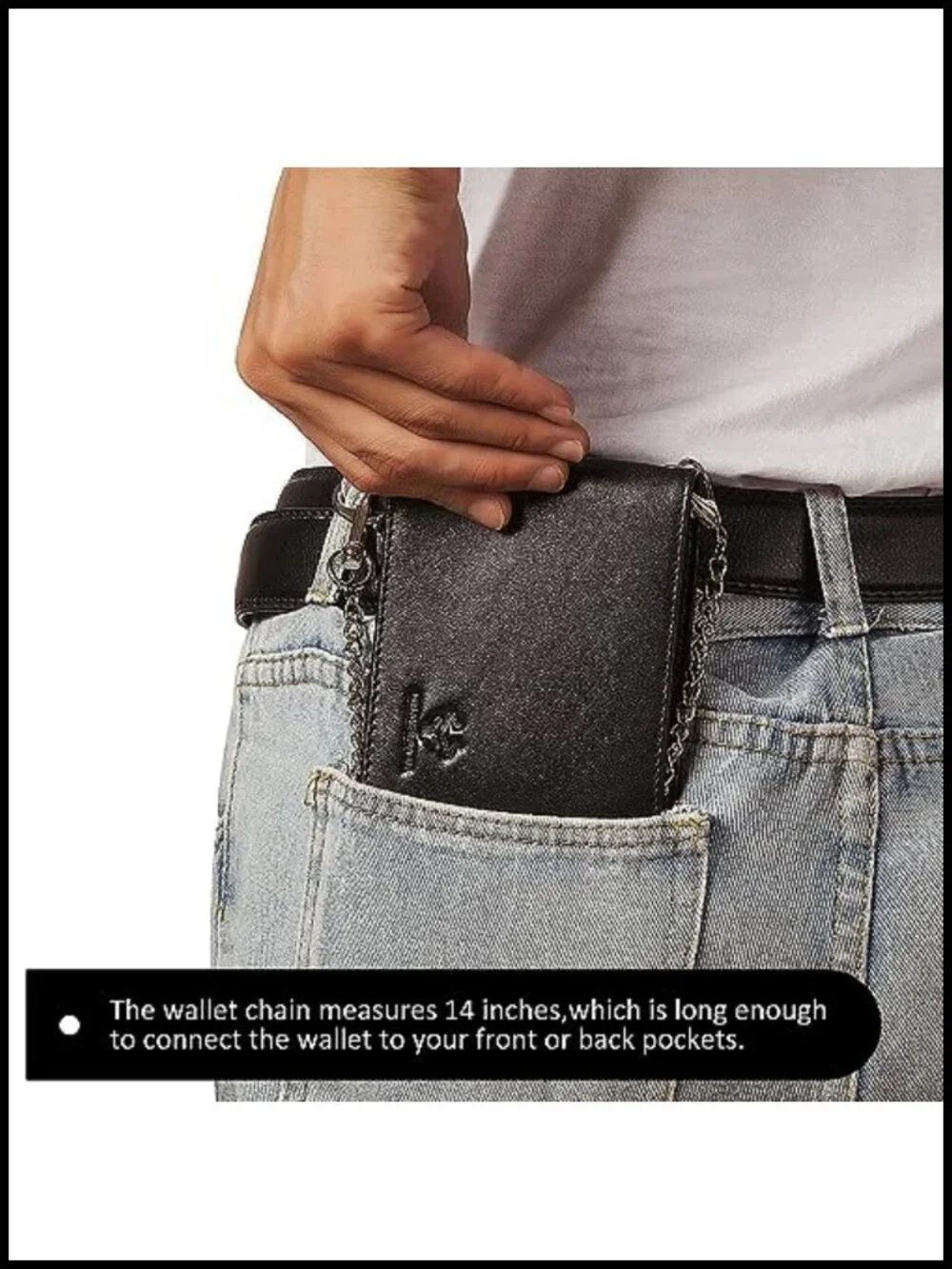 Genuine Leather Bifold Wallet with Chain RFID Blocking 13 Card Slots 2 ID